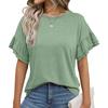 Женская летняя футболка с коротким рукавом-рюшем, с круглым вырезом, однотонная, пуловер, топ