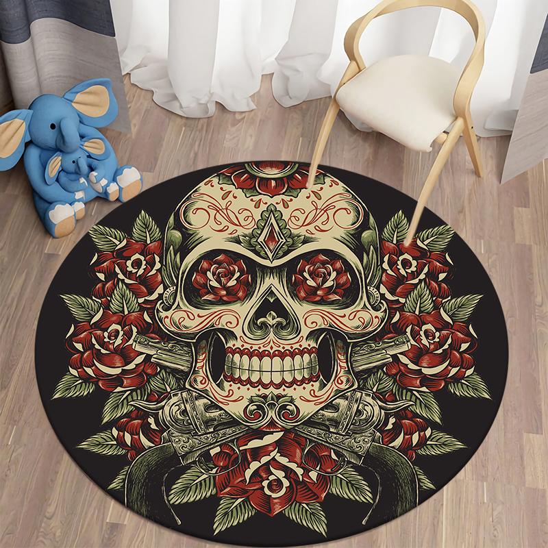 Круглый ковер с принтом черепа для гостиной, коврик для детей, напольный коврик, коврик для йоги, коврик для спальни, стула для киберспорта, ковер для гостиной
