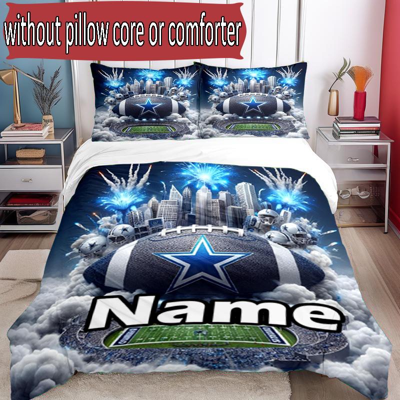 3pcs Duvet Cover Set (1*Duvet Cover + 2*Pillowcase, Without Core), Custom Name Dallas Cowboys Pattern Bedding Set, Home Bedroom Decor Gift