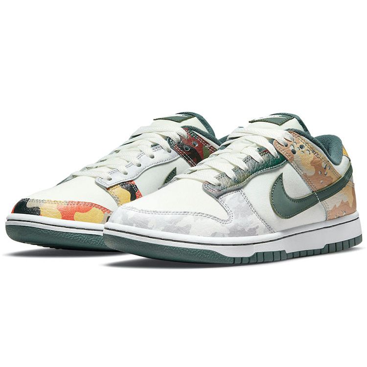 Nike Мужские кроссовки Dunk Low SE Sail Multi-Camo Multi-Color Vintage-Green Total-Orange DH0957-100