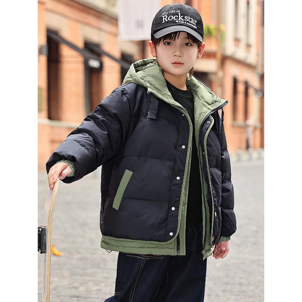 Зимние теплые куртки для мальчиков из хлопка с капюшоном и молнией в стиле пэчворк для школьников, пальто для детей, ветровка