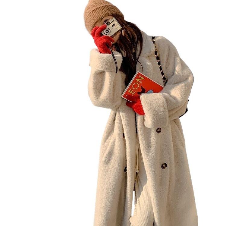 Autumn and winter thickened long suit collar imitation mink velvet cotton thickened fur imitation fur women's coat coat