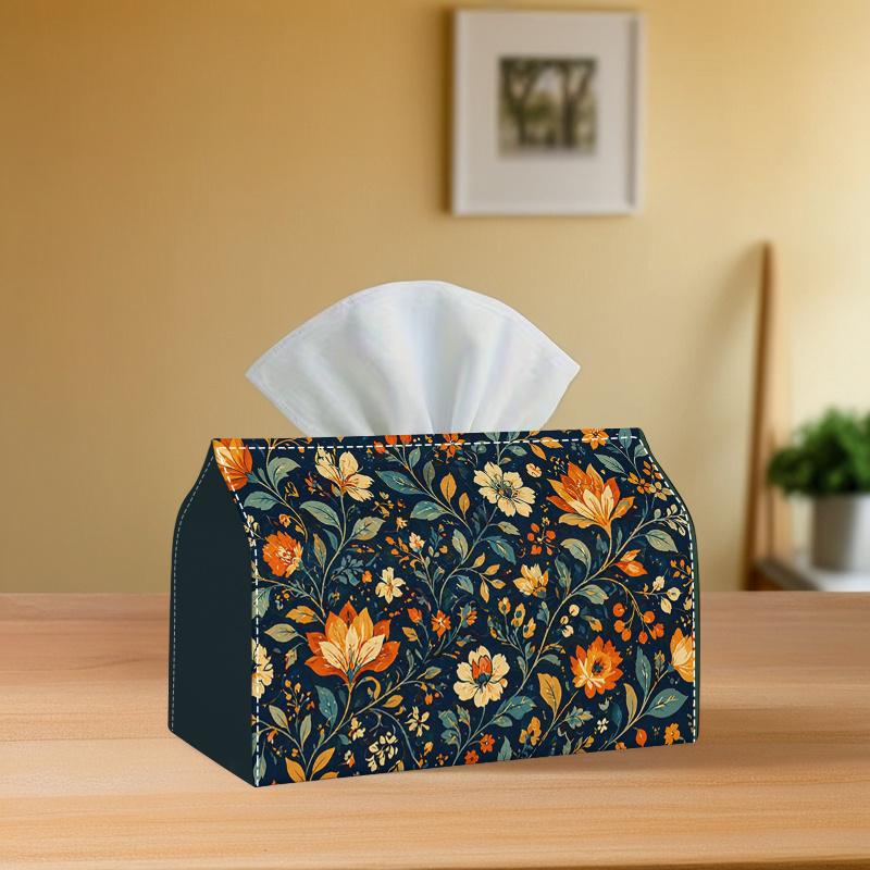 2D Flat, 1pc 2D Flat, Oversized Vintage Floral Style Daily Home Party Decorative Holiday Atmosphere Tissue Box, Polyester Material, 2D Flat