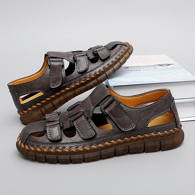Летние мужские кожаные сандалии Hollow Casual Shoes Flats Quick Dry Waking Shoes