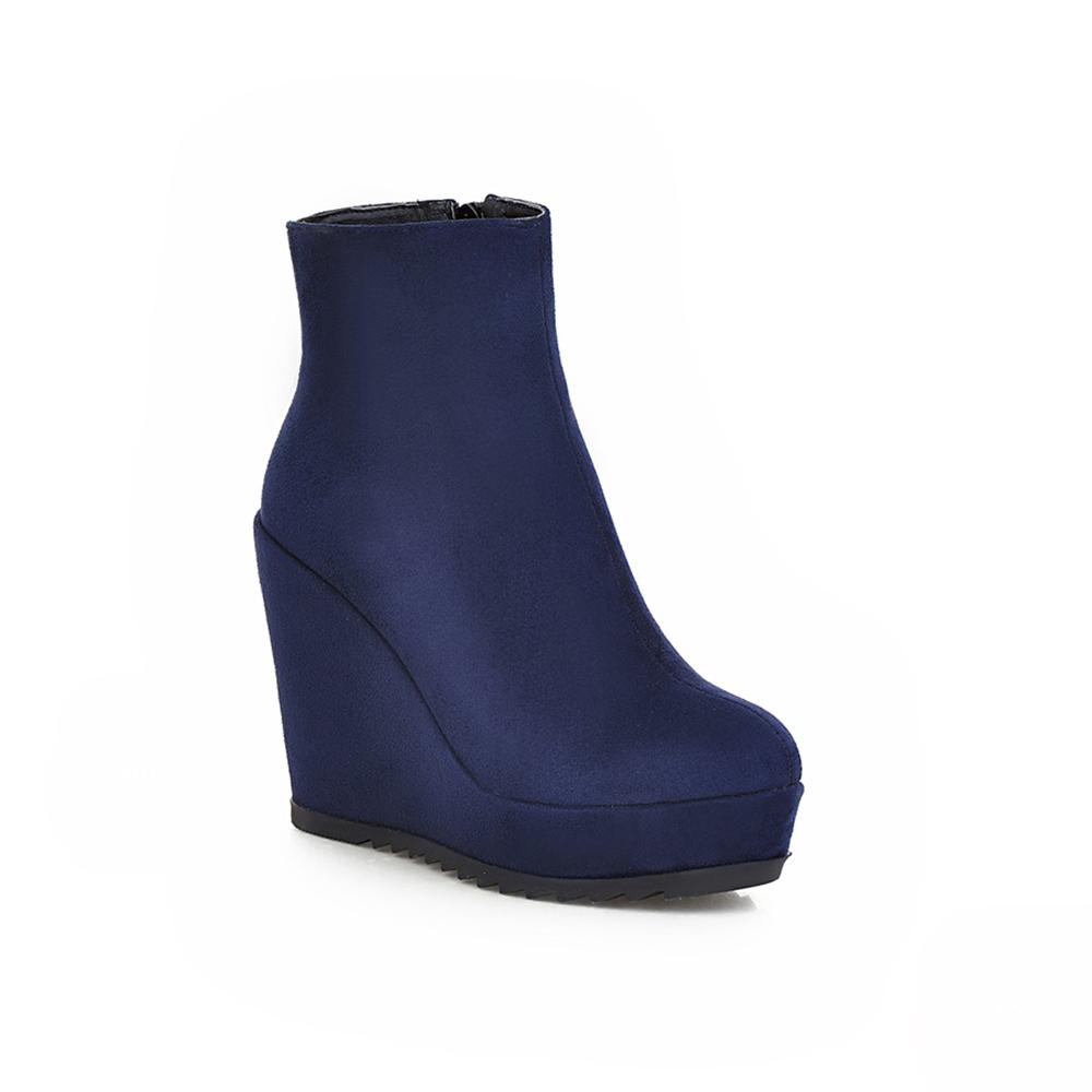 Мода 2025 Осень Зима Новые Стильные Женские Ботильоны Сексуальная Платформа Круглый Носок Клинья Ботинки Женские Ботильоны Большой размер 34-42 Синий Красный