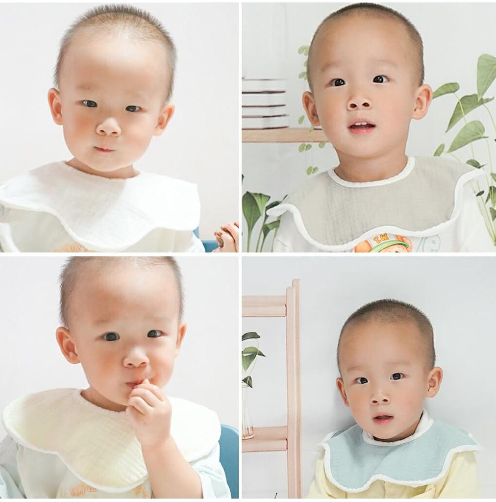 Baby Set of for Boys and Girls [MOMSMENU] Bibs, Cotton, Soft, Petal-Shaped, 360-Degree Rotating, 5,