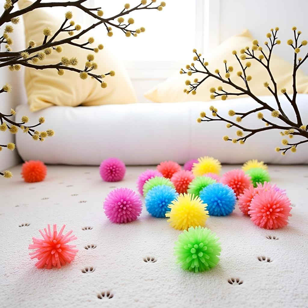 JJLFresheners 10Pcs Cute Funny Cats Toys Arbutus Balls Stretch Plush Ball Cat Toy Ball Creative Colorful Interactive Cat Soft Spiky Cats Chew Toys