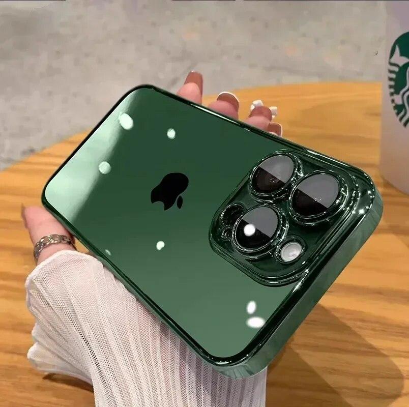 Роскошный прозрачный чехол с покрытием для IPhone 15 14 13 12 11 Pro Max Plus Mini XS XR X, защитная пленка для полного объектива, противоударный чехол