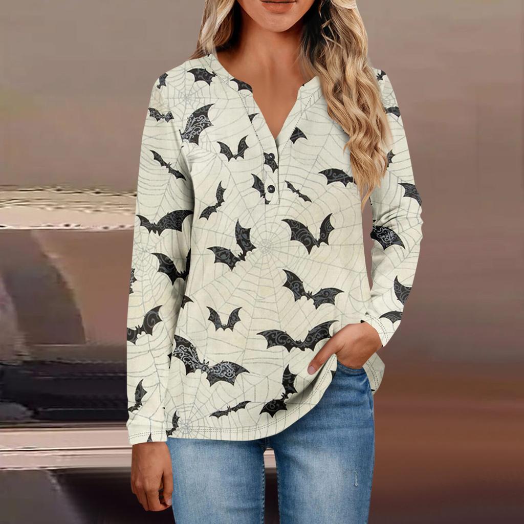 Women's Button Neck Tops Women's Casual Everyday Tops Long Sleeve V Neck Fashion Print Shirt Tops Pocket Tee Sweatshirts