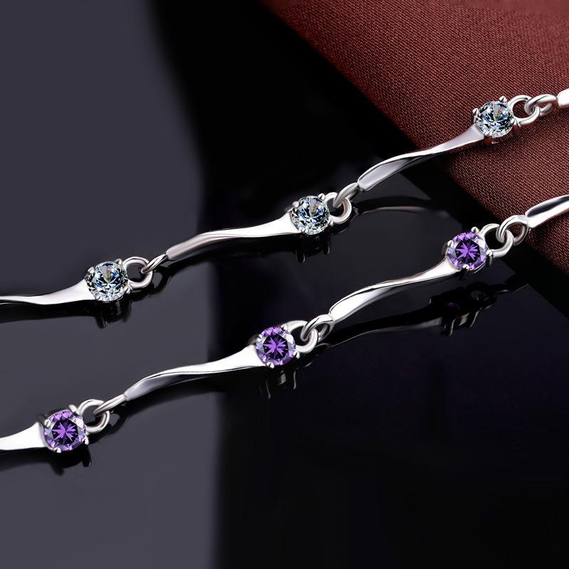 Lindon Women Zircon 925 Sterling Silver Jewelry Geometric Bead Chain Link Bracelet Fashion Fine Wedding Gift for Girlfriend