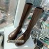 Дизайнерская обувь, высокие сапоги до колена, модные женские новые высокие сапоги на толстой подошве, весна-осень, коричневые женские сапоги «Челси» на платформе