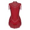 Womens Ballet Gymnastics Dress Rhinestones Figure Ice Skating Leotard Sleeveless Sheer Mesh Patchwork Tassel Skirted Bodysuit