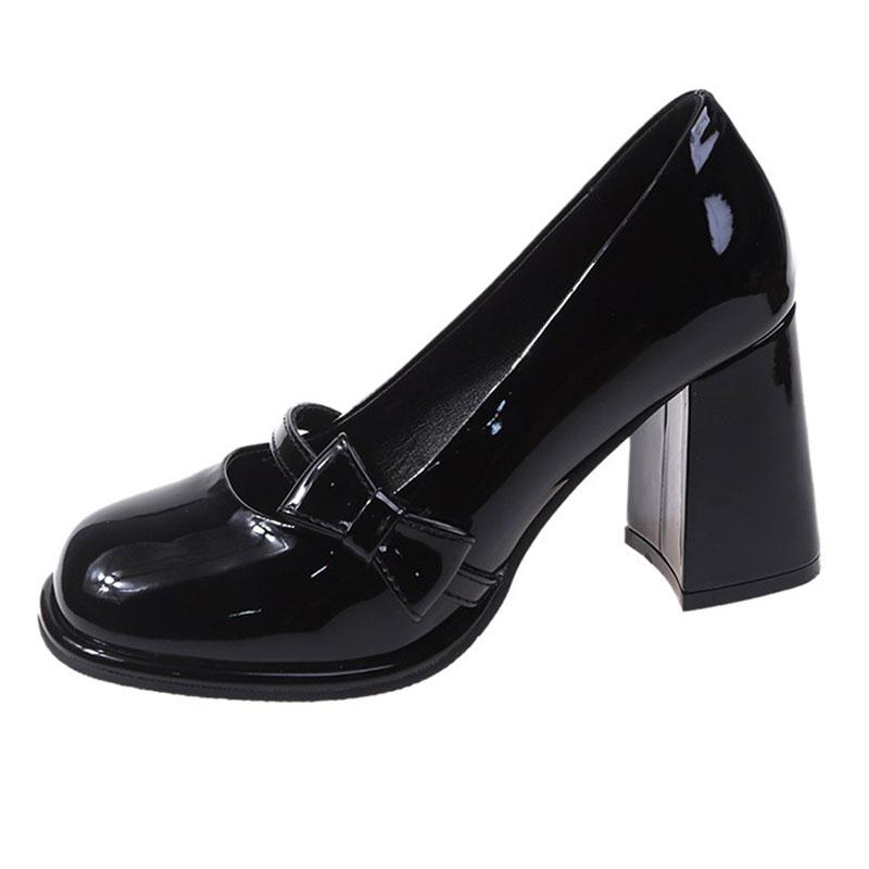 Туфли на высоком каблуке, женская мода, блочный каблук 8 см, бантовый ремешок, туфли Мэри Джейн, туфли-лодочки с квадратным носком, милые туфли в стиле Лолиты, свадебные туфли для невесты
