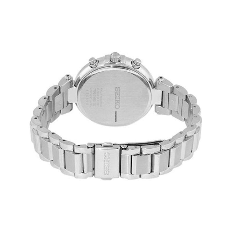 SEIKO Lukia Series Solar Date Display Silver Fashion Solar Quartz Steel Strap Women's Watch Silver Dial SUT387J1