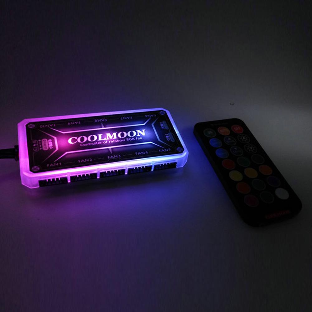 COOLMOON RGB-подсветка Пульт-диммер DC12V 5A Светодиодный интеллектуальный контроллер цвета 10x 6-контактных портов для вентиляторов 2x 4-контактных порта для световых полос для RGB-вентиляторов