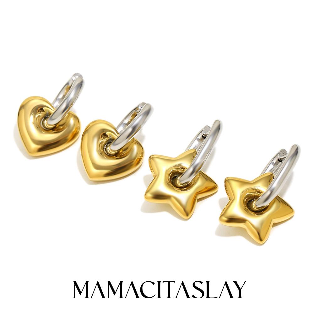 Mamacitaslay Серьги-кольца со charms-подвесками в виде звезд и сердец разного цвета, из нержавеющей стали 316L, водостойкие украшения для женщин, для вечеринок и повседневного ношения