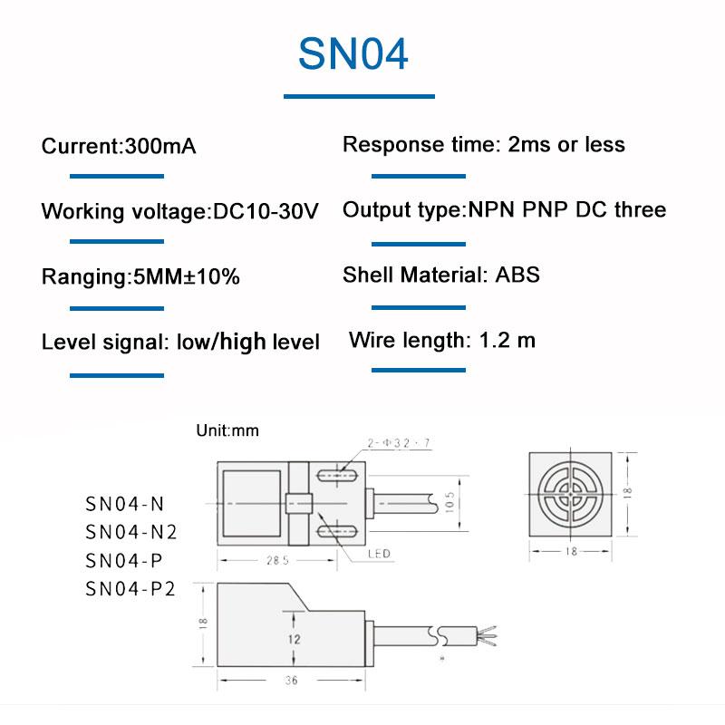 Бесконтактный переключатель металлический предел SN04 датчик квадратный водонепроницаемый NPN PNP NO NC DC три провода 10-30 В AC два провода 90-250 В