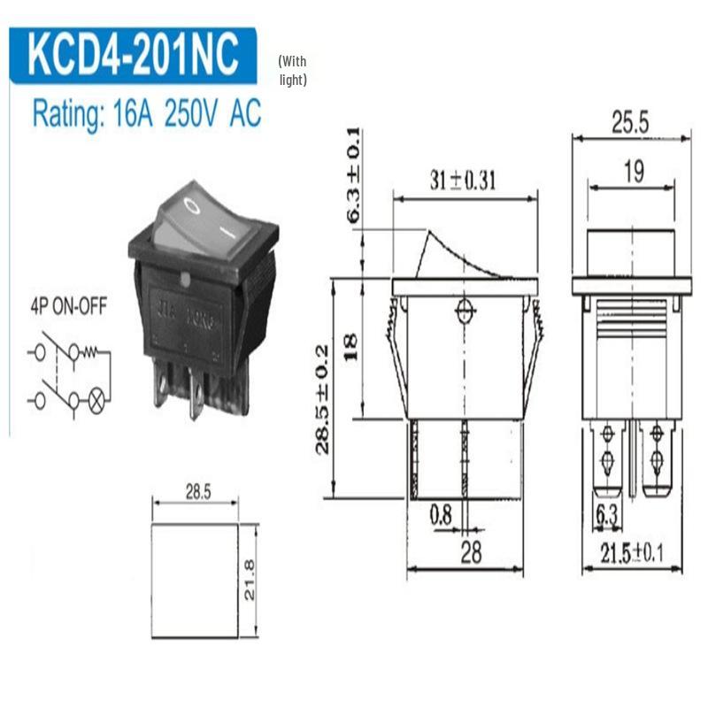 KCD4 Rocker Switch: 16A, 250V, 4/6 Pins, 2/3 Positions, with Lighted Reset Button