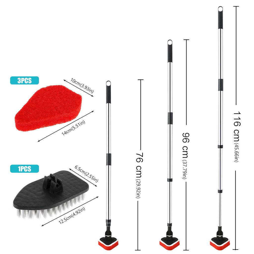 Щетка для чистки плитки 3 в 1 с длинной ручкой, треугольная губка, скребок для стекла, вращающаяся на 180°, выдвижная, для чистки пола в ванной комнате