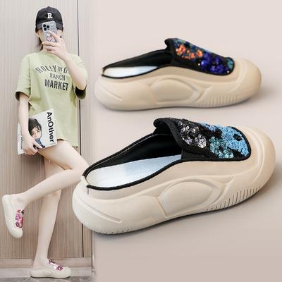 Zyxfl56 Новые цветные полутапочки с пайетками, женские летние модные повседневные дышащие тапочки на платформе, увеличивающие рост, сандалии