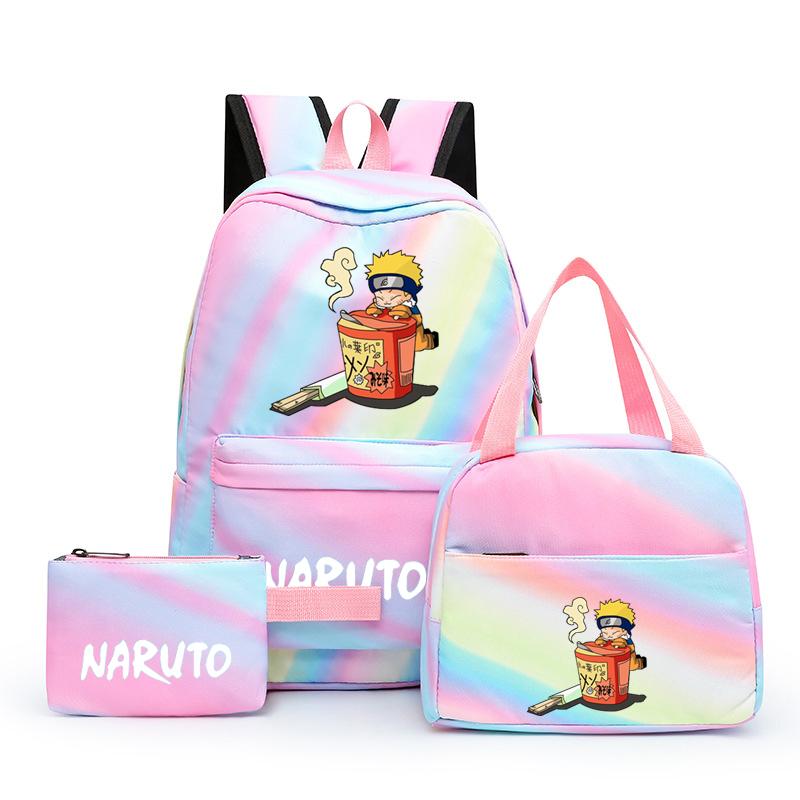 3 шт., школьный рюкзак в стиле аниме для девочек Y2K с сумками для обеда, школьный рюкзак, комплект холщовых сумок, детская сумка-ручка