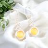 925 Sterling Silver Natural Yellow Cat's Eye Earrings, Statement Earrings 1.67" CE-14-36