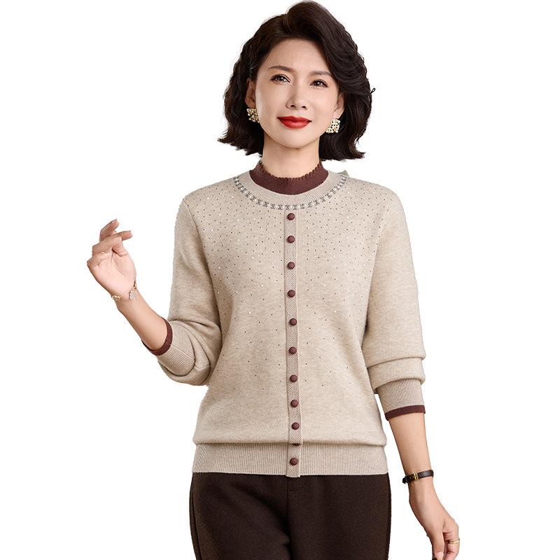 Elegant Winter Half-Collar Knit Sweater for Middle-Aged & Older Women – Velvet-Lined and Warm Two-Piece Look