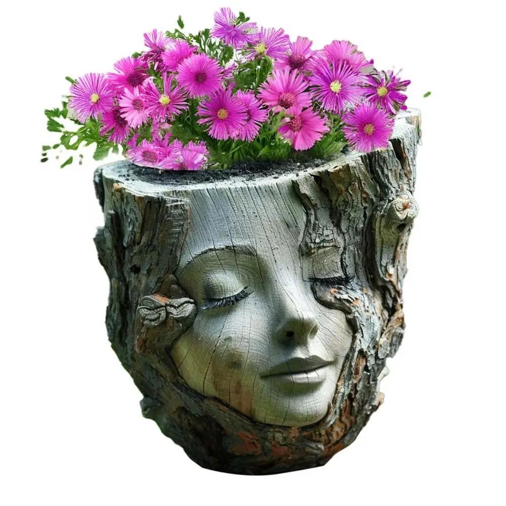 Resin Crafts Tree Stump Girl Pot Funny Succulents Flower Pot  Garden Courtyard Balcony