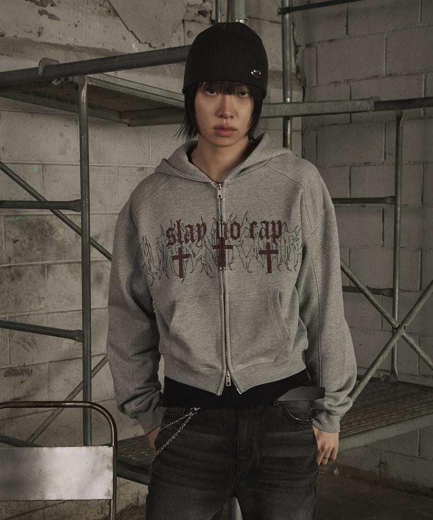 Серый укороченный худи на молнии Lerenne Cross Crop Hood Zip-Up