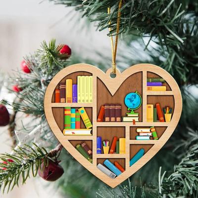 Деревянное украшение книжной полки, креативное книжное украшение с подвесным ремешком, 3D дизайн полки, праздничный кулон для дома