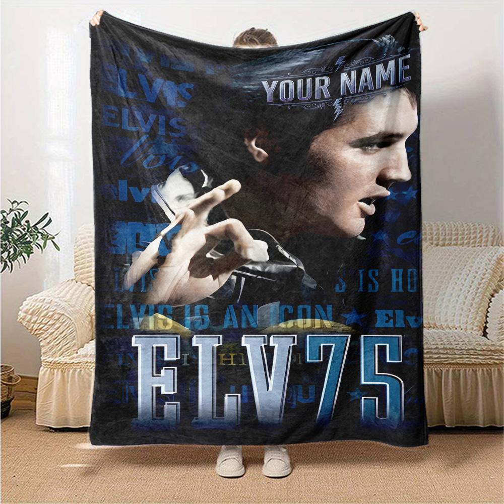 Elvis Presley Customize Your Name Blanket Throw Personalized Blanket Durable Comfort for Picnics Livingroom Sofa Nap Four Seasons Multipurpose