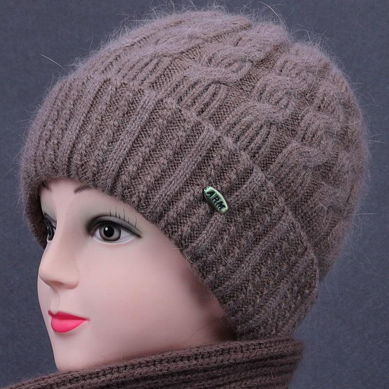 Winter Mothers Middle-aged Elderly Women Hat Velvet Thick Knitted Yarn Warmth Cap Short Brims Women's Hats