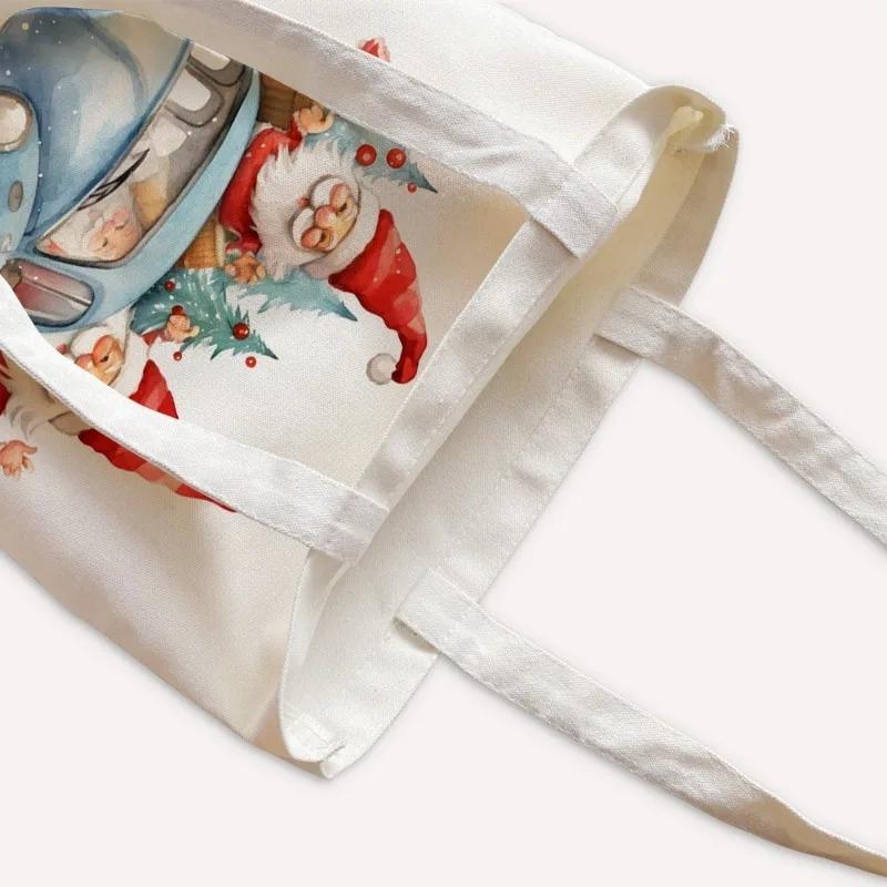 Christmas Canvas Tote Bag Shoulder Handbag Lunch Storage Grocery Bag for Women Festive Holiday Shopper Bag Christmas Gift Decor