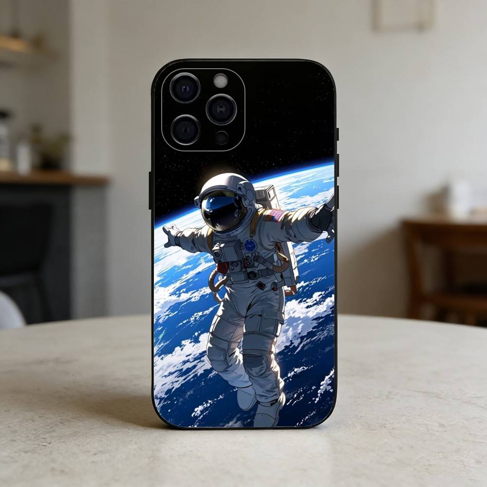Lovely A-Astronaut Phone Case For iPhone 17,16,15,14,13,12,11 Plus,Pro Max,SE4Soft Silicone Black Cover