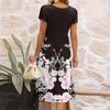 Women's Casual Cute Pattern Print Round Neck Midi Dress Basic Classic Outdoor Everyday Short Sleeve Loose Dress