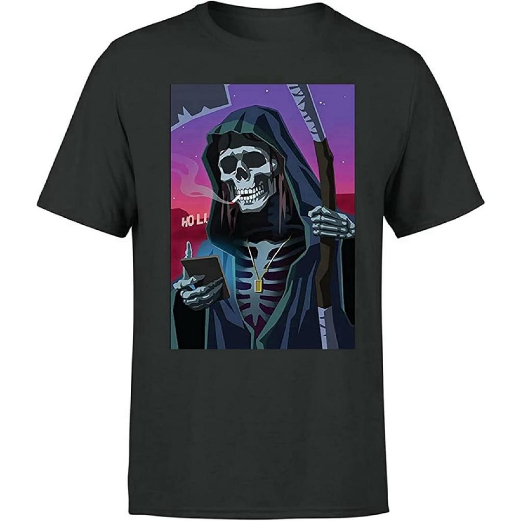 ANOTHER FANCY Reaper Skull Mens Mens T Shirt 100% Cotton Halloween Printed Graphic Tee Top XS