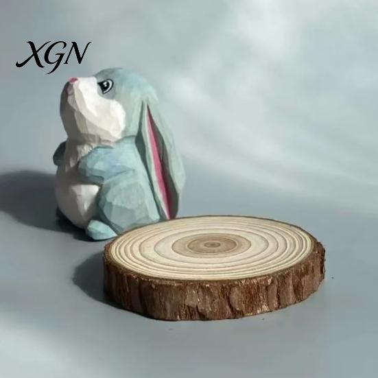 Handmade Animal Statue for Shelves Hand-Carved Lop-Eared Bunny Ornament, Cute Desk Figurine, Natural Wood Carving Art Small Decorative Entryway