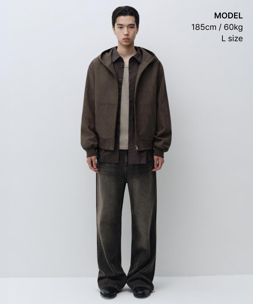 MUSINSA STANDARD Synthetic Suede Hooded Jacket [Brown]
