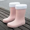 Women's Mid-tube Rain Boots Rubber Boots Warm Overshoes Waterproof Outdoor Non-slip Wear-resistant Fashion All-match Rain Boots