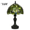 Retro Style Entrance Lamp Green Stained Glass Desk Lamp, Hand-Carved Resin Base Vintage Tiffany Atmospheric Decor Table Light for Bedroom Study