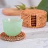 Rattan Coaster With Stand Storage Box Handmade Tea Cup Round Edge Coaster Suitable For