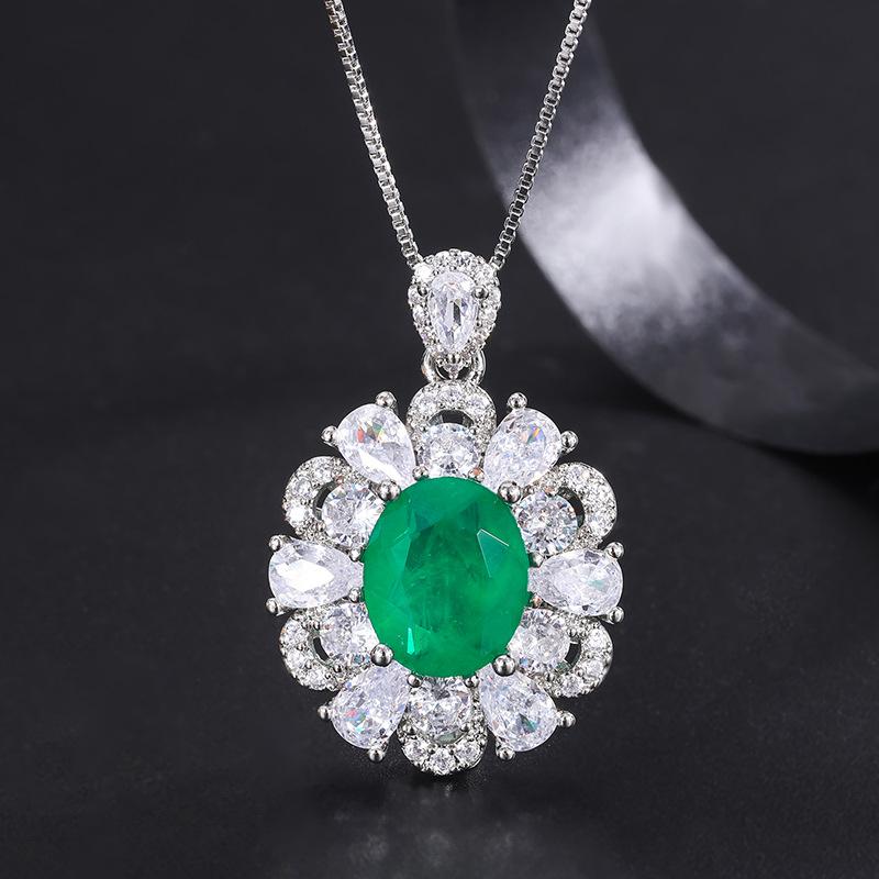 Emerald Banquet Pendant Simulation Paraiba Ring Ladies' Jewelry Set