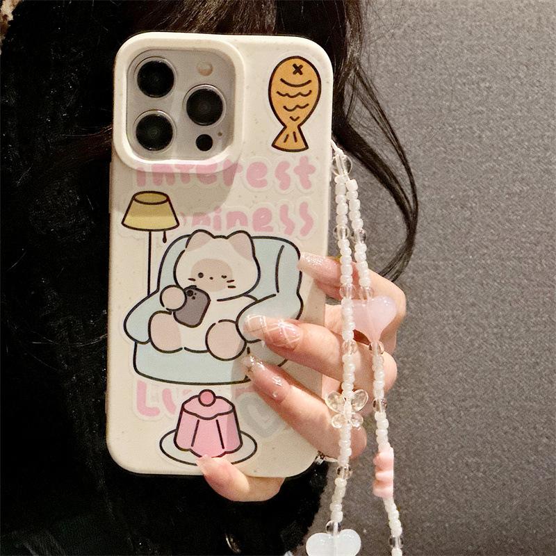 Защитный чехол Zhitai Cartoon Wheat Shell для Apple iPhone 14, 16, 15 Pro Max, 13, 11, 7/8 с браслетом.