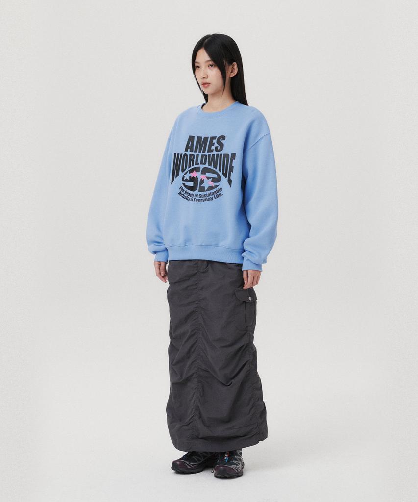 AMES-WORLDWIDE Logo Typo Graphic Sweatshirt Light Blue(Am2Efum440A)