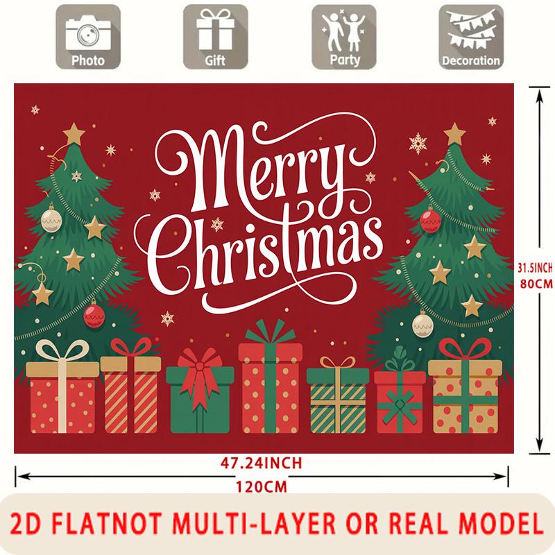 Party Backdrop Christmas Flat Festive Merry Trees Multi Layered Celebrations Event Photo Background Front Door Decor
