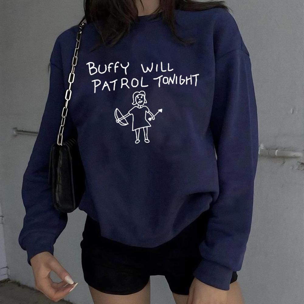 Толстовка Buffy Will Patrol Tonight Футболка Buffy Свитер Sunnydale High School Вампирский свитер Унисекс Длинные рукава Толстовки