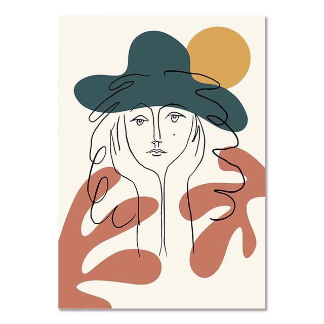 Модные абстрактные женские лица Холст Картина Матисс Плакаты Линия Рисунок Плакат и принты Красочные девушки Настенные художественные фотографии Декор