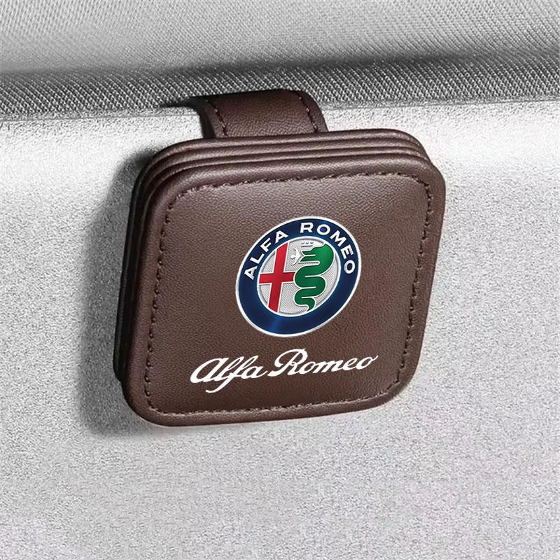 AZXL7 Car Sunglasses Holder Magnetic Leather Clip Ticket Holder For Alfa Romeo giulia stelvio giulietta 159 147 156 166 Car Accessorie