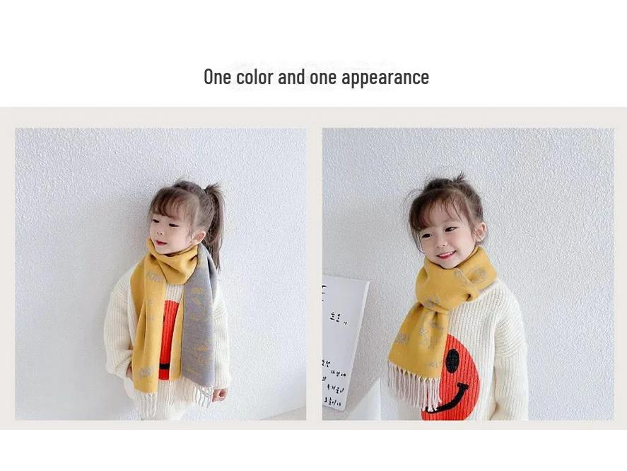 Double-Sided Imitation Cashmere Kids' Scarf – Warm Cartoon Tassel Shawl for Boys & Girls