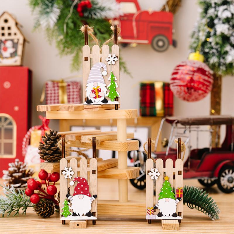 Christmas Tree Hanging Decor Wooden Christmas Sleigh Ornament Wood Gnomes Pendant Home Office Party Diy Christmas Decoration